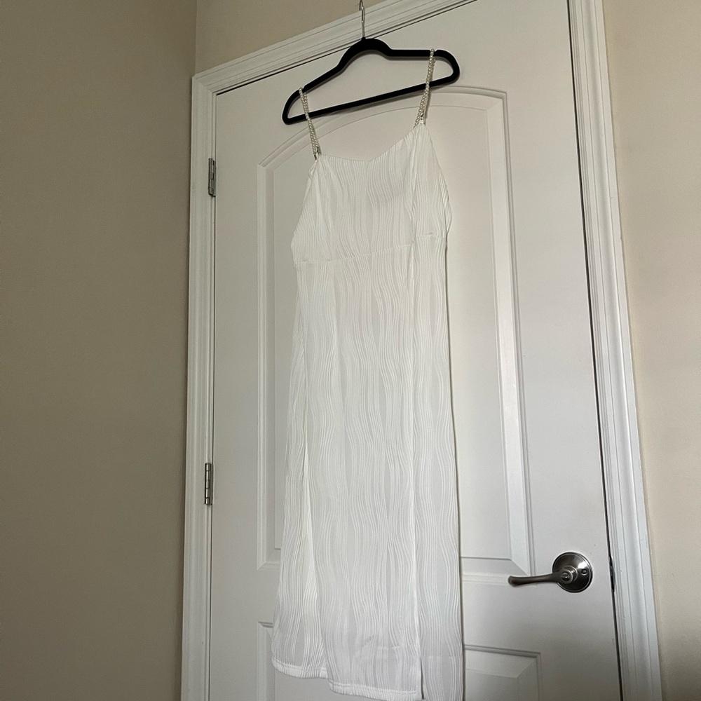RIHOAS White Spaghetti Strap Slip Midi Dress with Slit